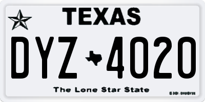 TX license plate DYZ4020