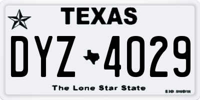 TX license plate DYZ4029