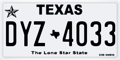 TX license plate DYZ4033