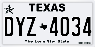 TX license plate DYZ4034