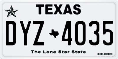 TX license plate DYZ4035
