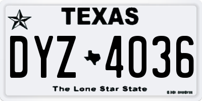 TX license plate DYZ4036
