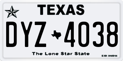 TX license plate DYZ4038