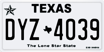 TX license plate DYZ4039