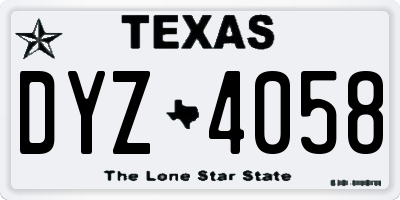 TX license plate DYZ4058