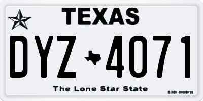 TX license plate DYZ4071
