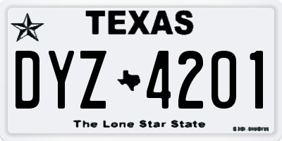 TX license plate DYZ4201