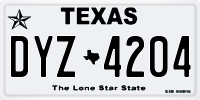 TX license plate DYZ4204