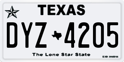 TX license plate DYZ4205