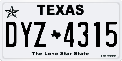 TX license plate DYZ4315