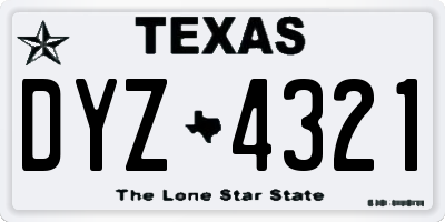 TX license plate DYZ4321
