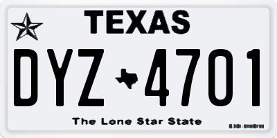 TX license plate DYZ4701