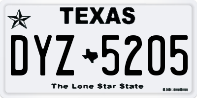 TX license plate DYZ5205