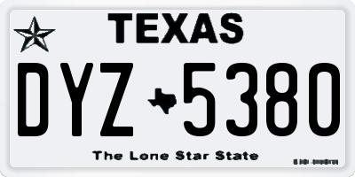 TX license plate DYZ5380