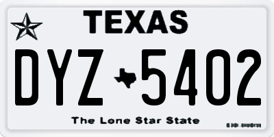 TX license plate DYZ5402