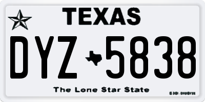 TX license plate DYZ5838