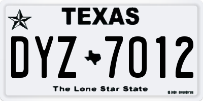 TX license plate DYZ7012