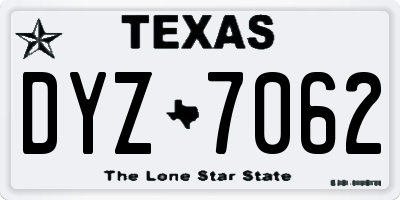 TX license plate DYZ7062