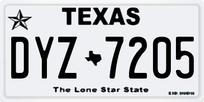 TX license plate DYZ7205
