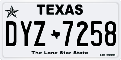 TX license plate DYZ7258