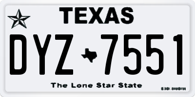 TX license plate DYZ7551