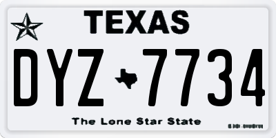 TX license plate DYZ7734