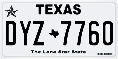 TX license plate DYZ7760