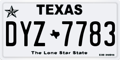 TX license plate DYZ7783