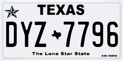 TX license plate DYZ7796