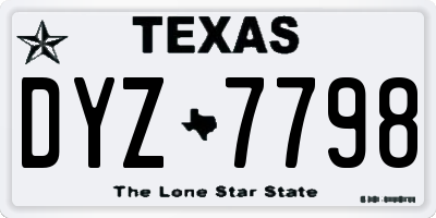TX license plate DYZ7798