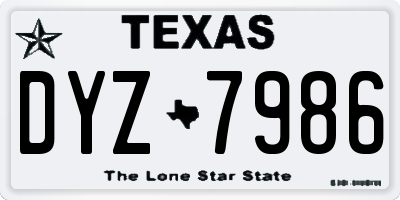 TX license plate DYZ7986