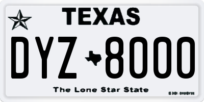 TX license plate DYZ8000