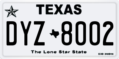 TX license plate DYZ8002