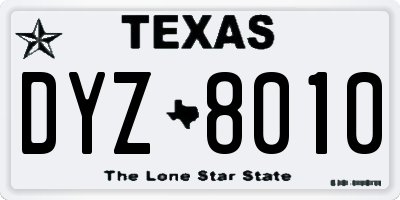 TX license plate DYZ8010