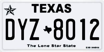 TX license plate DYZ8012