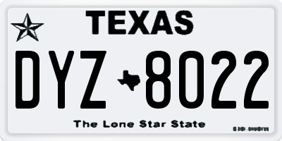 TX license plate DYZ8022