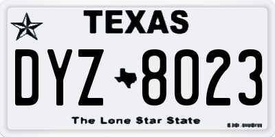 TX license plate DYZ8023