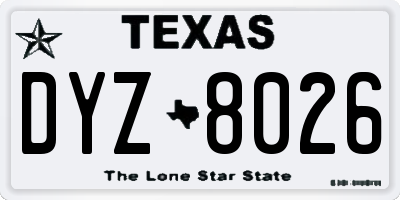 TX license plate DYZ8026