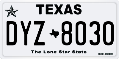 TX license plate DYZ8030