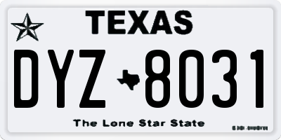 TX license plate DYZ8031