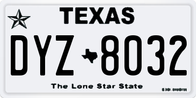 TX license plate DYZ8032