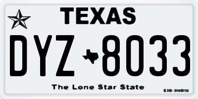 TX license plate DYZ8033