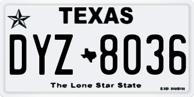 TX license plate DYZ8036