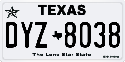 TX license plate DYZ8038