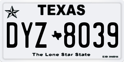 TX license plate DYZ8039