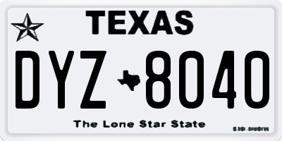 TX license plate DYZ8040