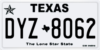 TX license plate DYZ8062