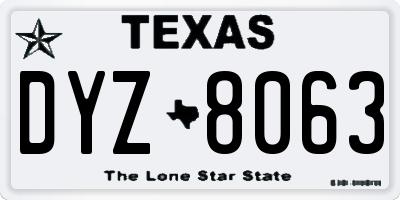 TX license plate DYZ8063