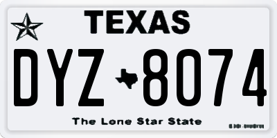 TX license plate DYZ8074