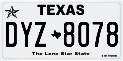 TX license plate DYZ8078
